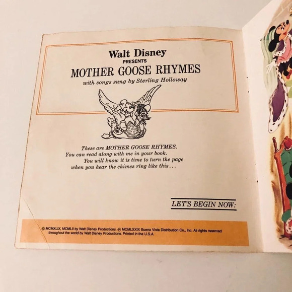 Vintage 1979 Mother Goose Rhymes Disney Read Along Book Only  No Tape - Picture 6 of 16